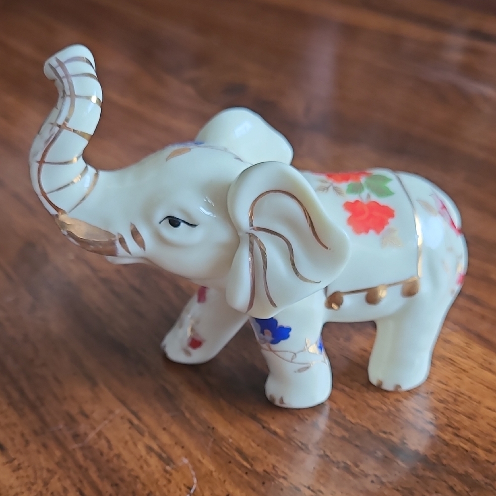 Vintage 1950's Porcelain Elephant Asian Floral Gilded